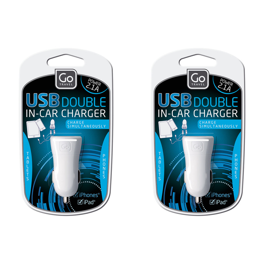 2PK Go Travel USB In-Car Charger - White