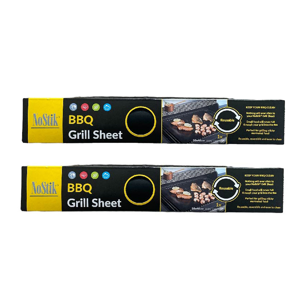 2PK NoStik Reusable BBQ Liner Grill Sheet Black 40x30cm