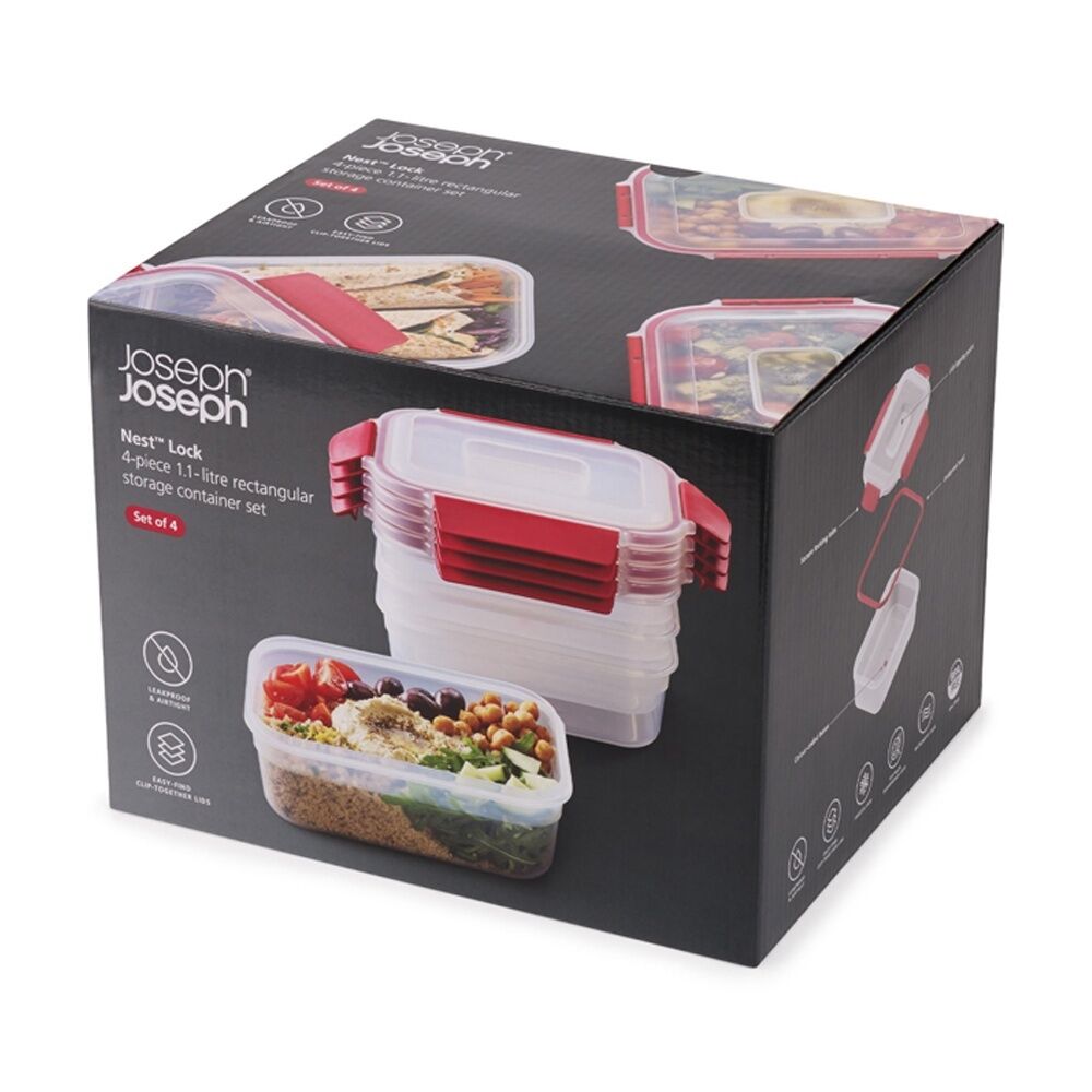 4pc Joseph Joseph Nest Lock Rectangle Airtight Food Storage Container Set 1L