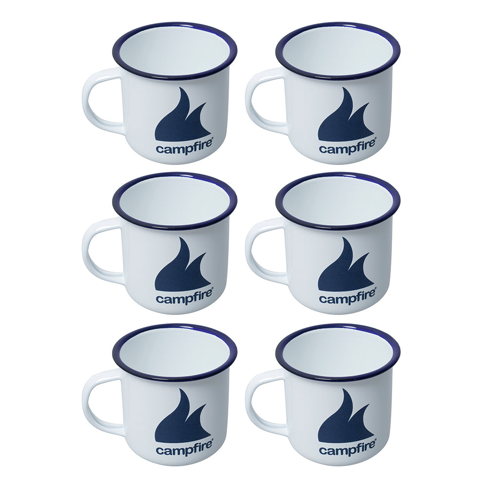 6PK Campfire 8cm/350ml Enamel Mug Camping Tableware - White