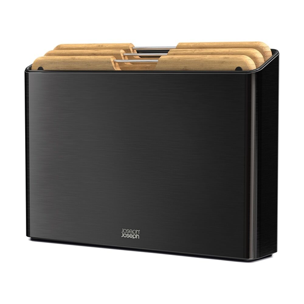 3pc Joseph Joseph Folio Steel Bamboo Chopping Board Set With Organiser Black