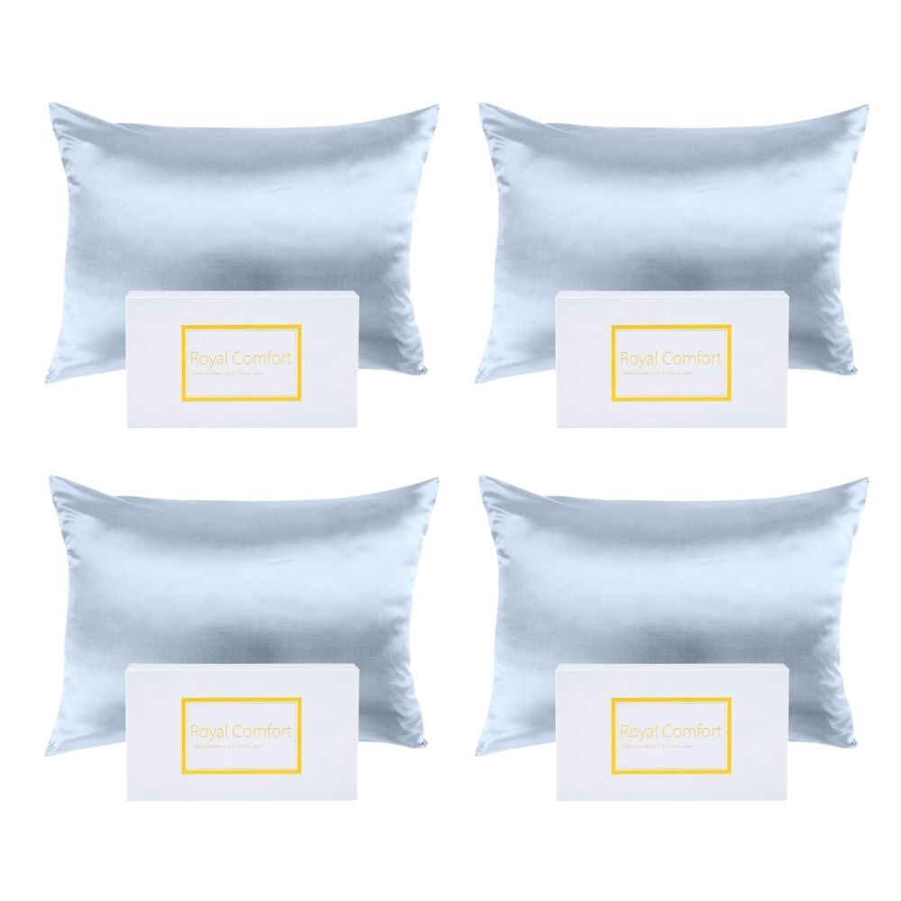 4PK Royal Comfort Pure Silk Pillowcase Single Pack 51x76cm - Soft Blue