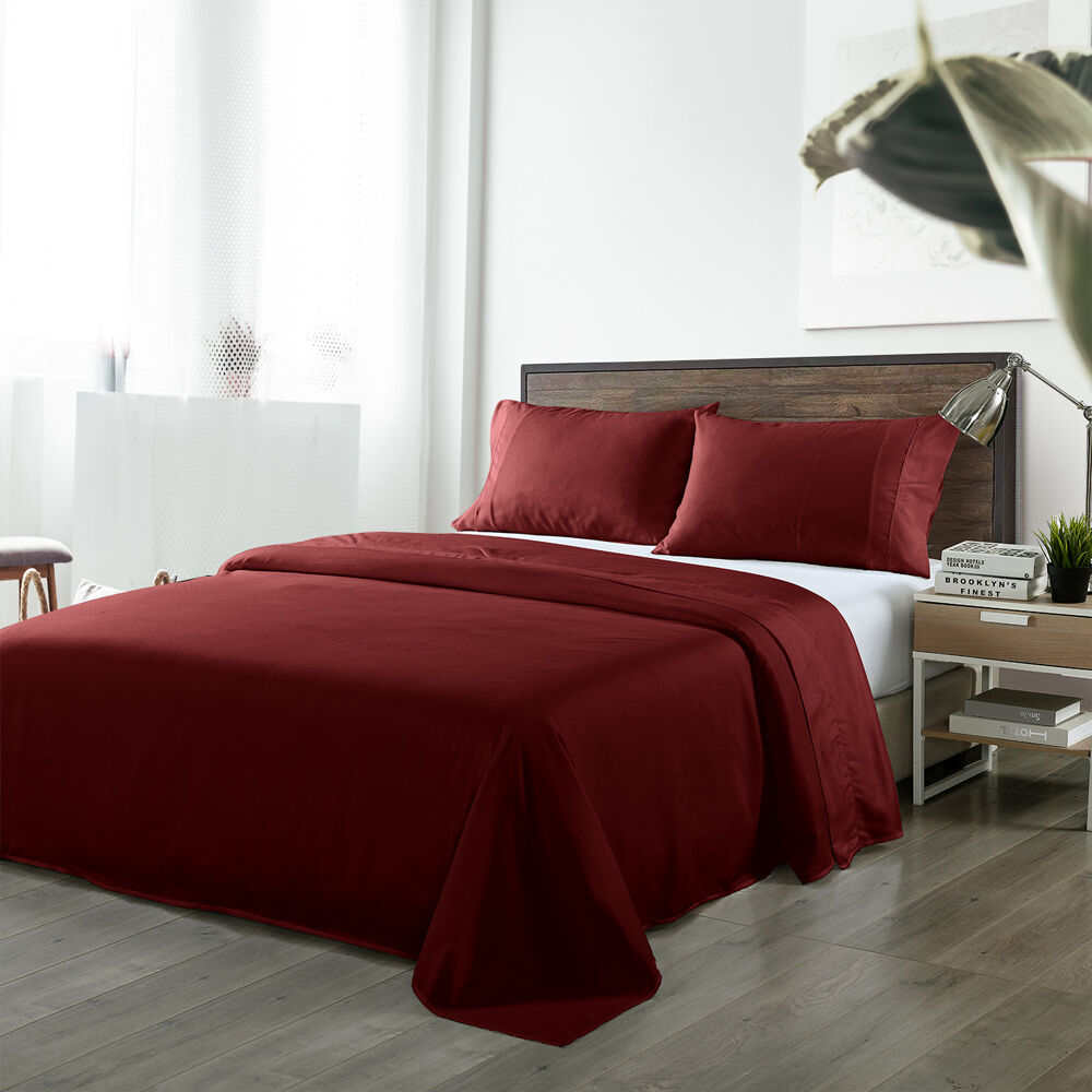 Royal Comfort King Sheet Set/2x Pillowcases Blended Bamboo Malaga Wine