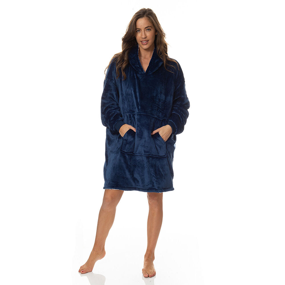 Royal Comfort Reversible Fleece Winter Snug Hoodie - Navy