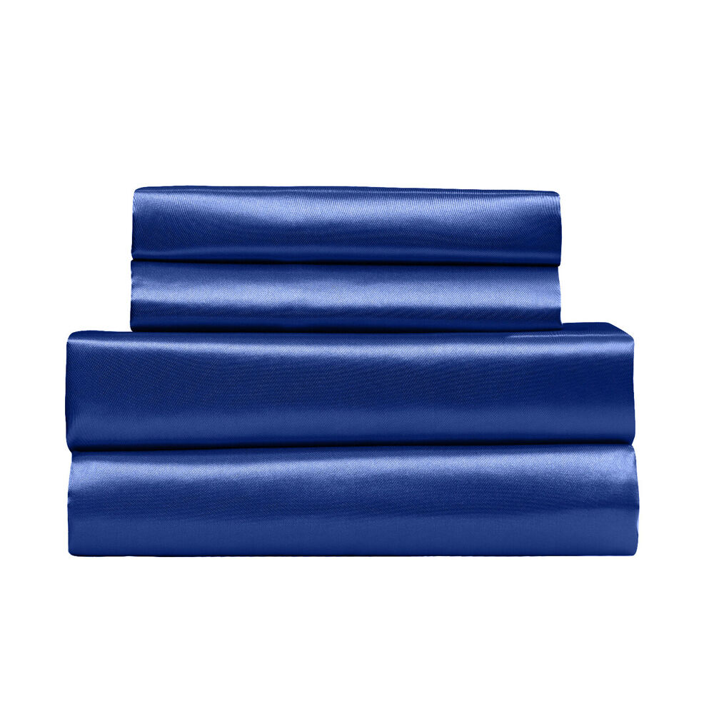 4pc Royal Comfort Satin Sheet Set w/2x Pillowcases Navy Blue