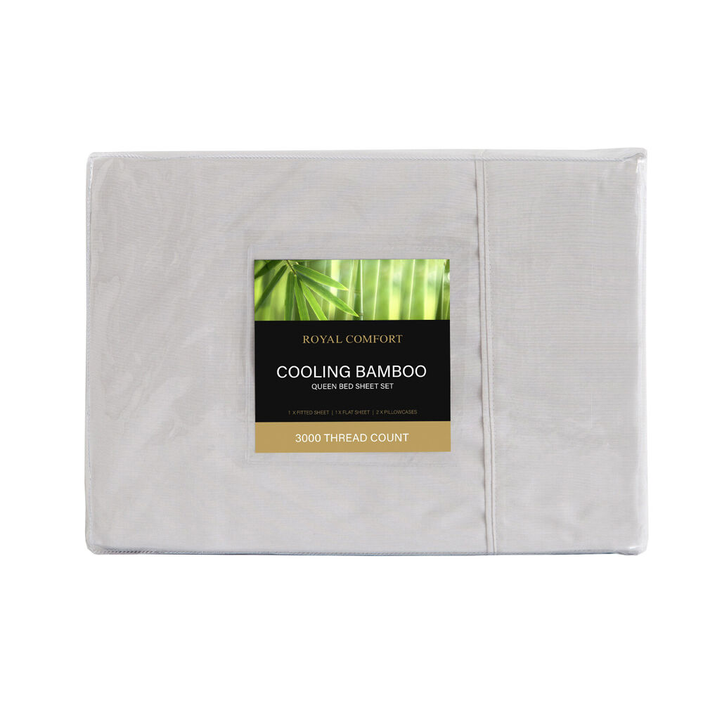 Royal Comfort Sheet Set/2x Pillowcases Bamboo Cooling 3000TC Mid Grey
