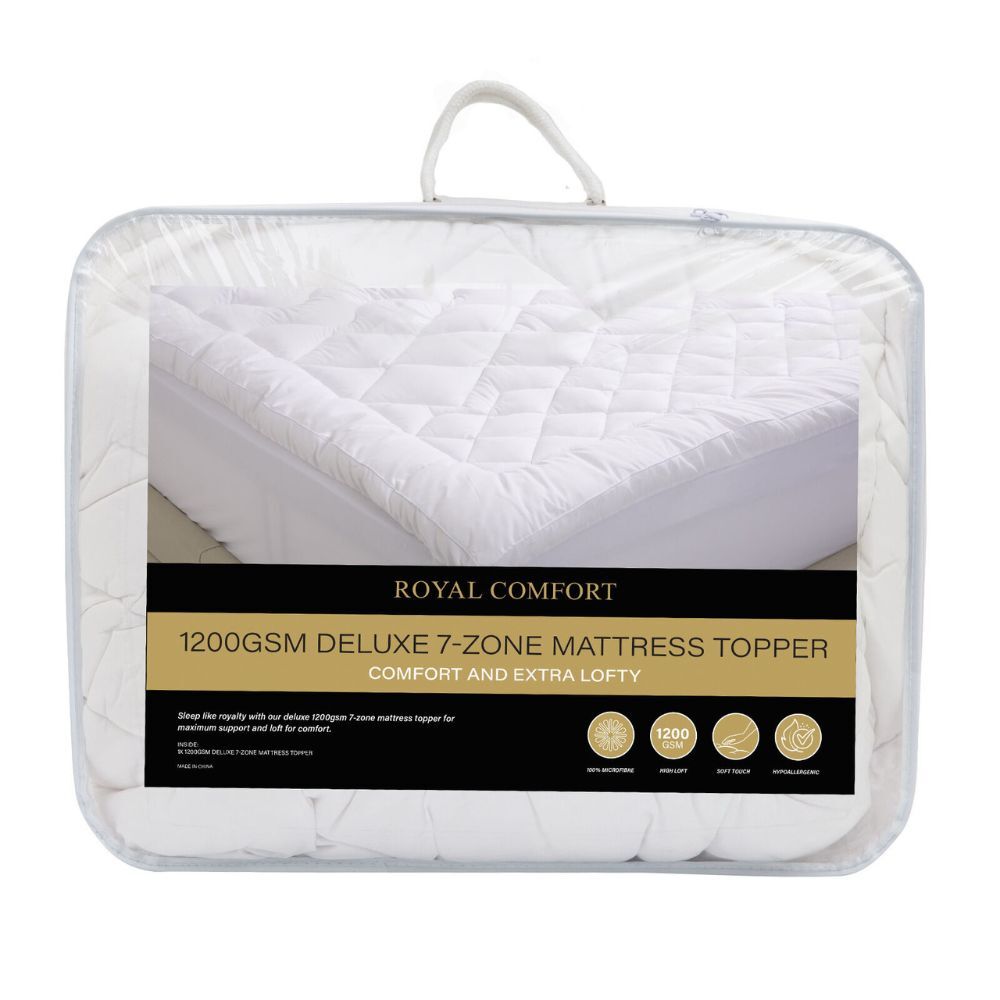 Royal Comfort 1200GSM Deluxe 7-Zone Mattress Topper - White