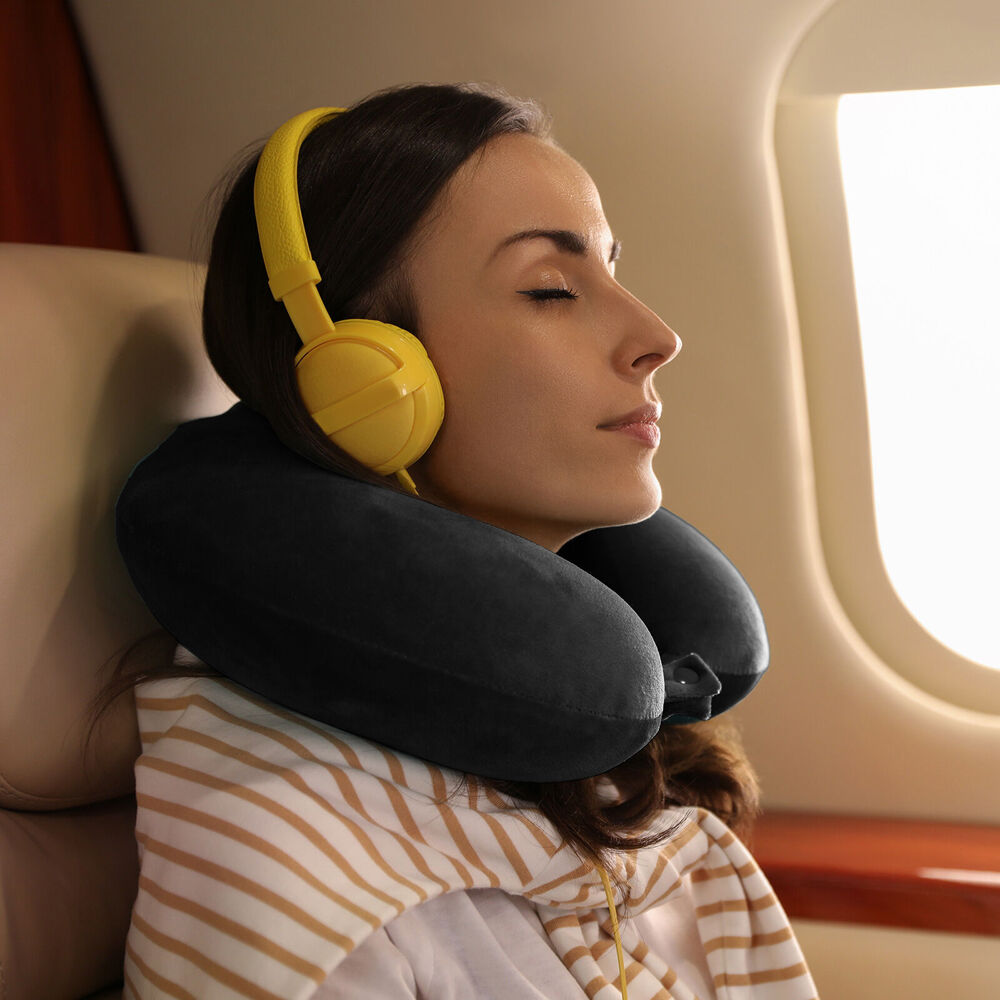 4PK Milano Decor Polyester Memory Foam Travel Neck Support Pillow 30x30cm Black