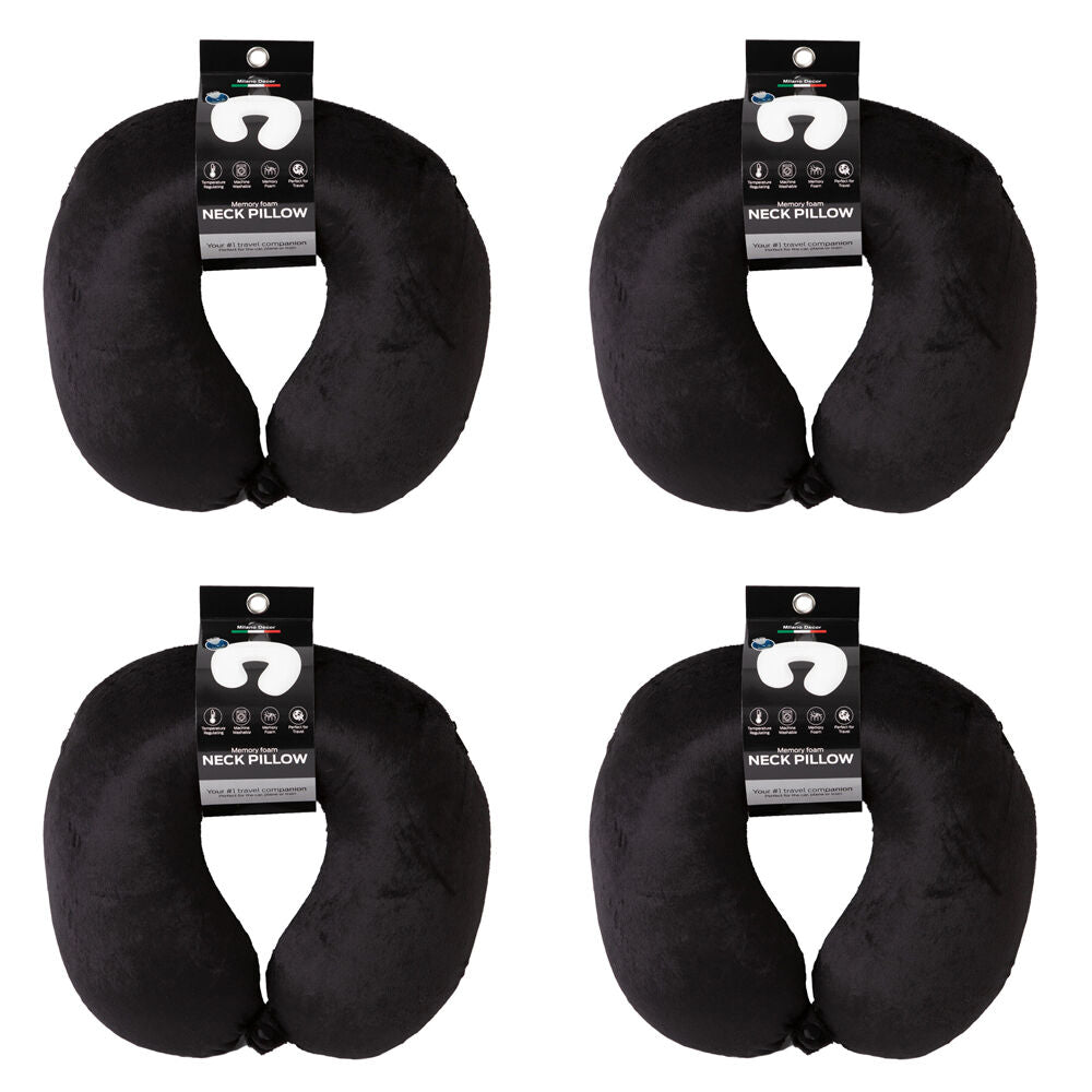 4PK Milano Decor Polyester Memory Foam Travel Neck Support Pillow 30x30cm Black
