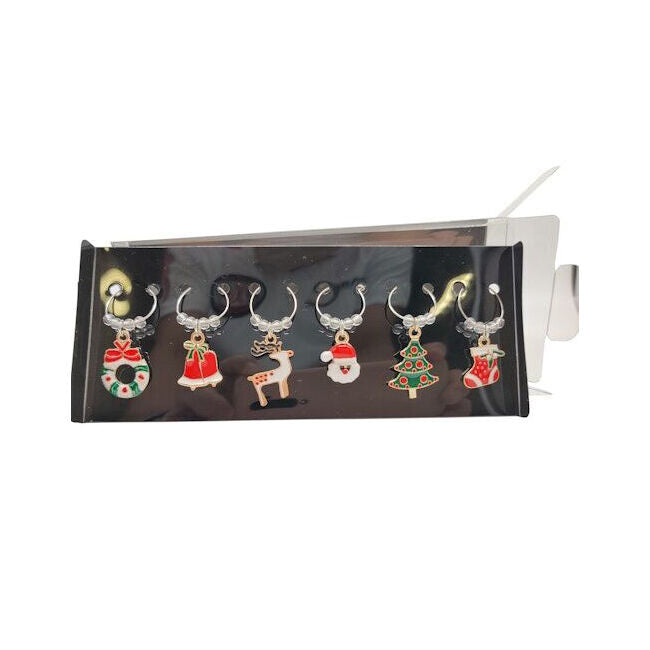 2x 6pc Bread and Butter Alloy/Steel Various Christmas Mix Wine Glass Charm Set