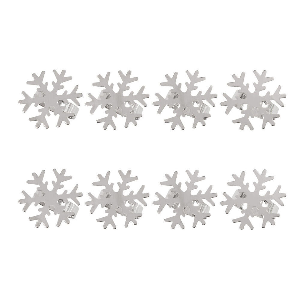 2x 4pc Bread and Butter Steel Snow Flake Napkin Rings - Silver