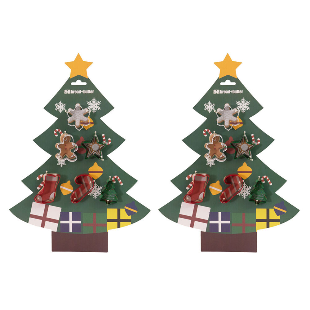 2x 6pc Bread and Butter Cookie Cutter Tree/Sock/Gman/Flake/Star/Candy