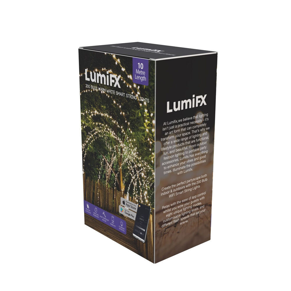 2PK LumiFX 200 Bulb LED Wifi Smart String Lights Indoor/Outdoor 10m Warm White