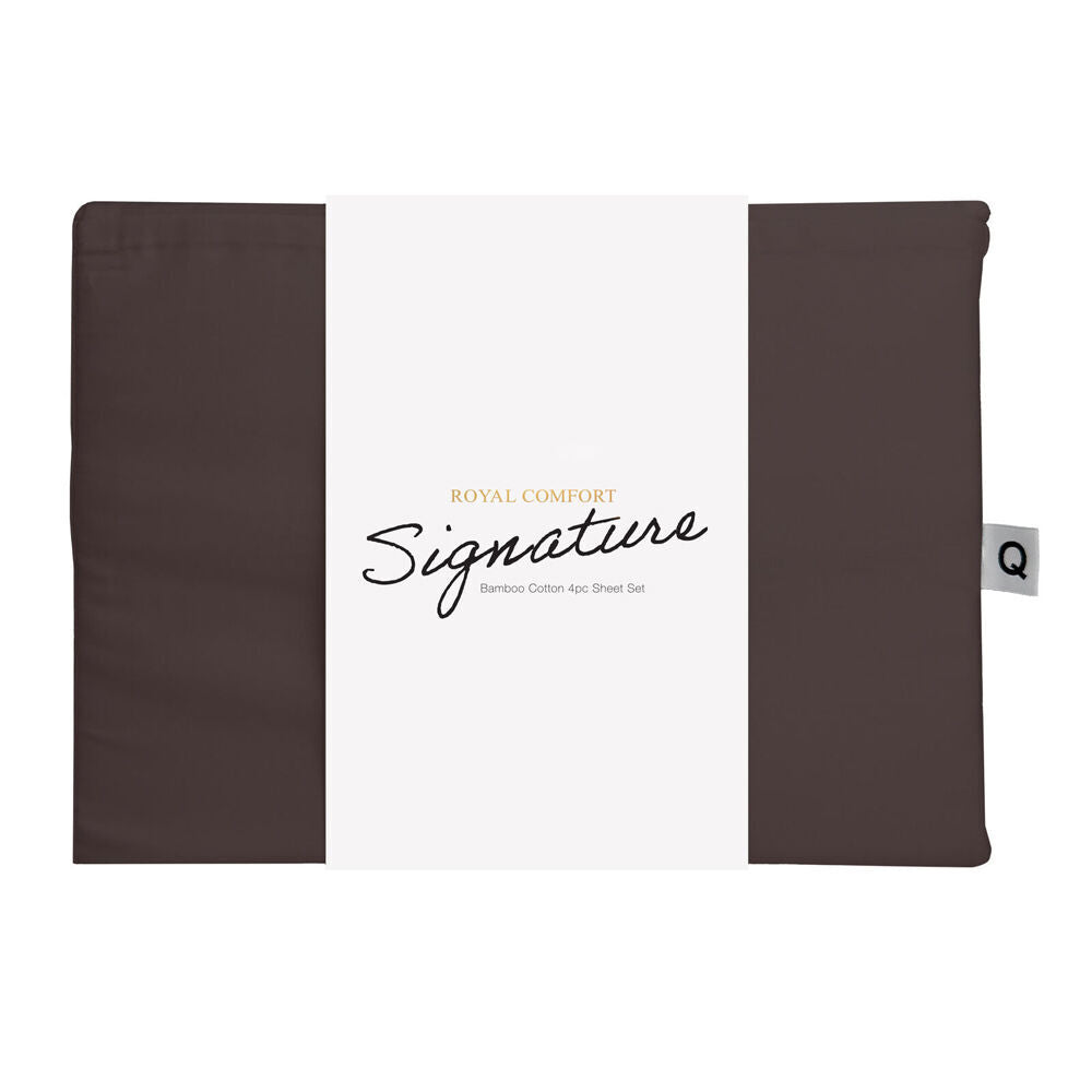 4pc Royal Comfort Signature Bamboo Cotton Bed Sheet Set Espresso