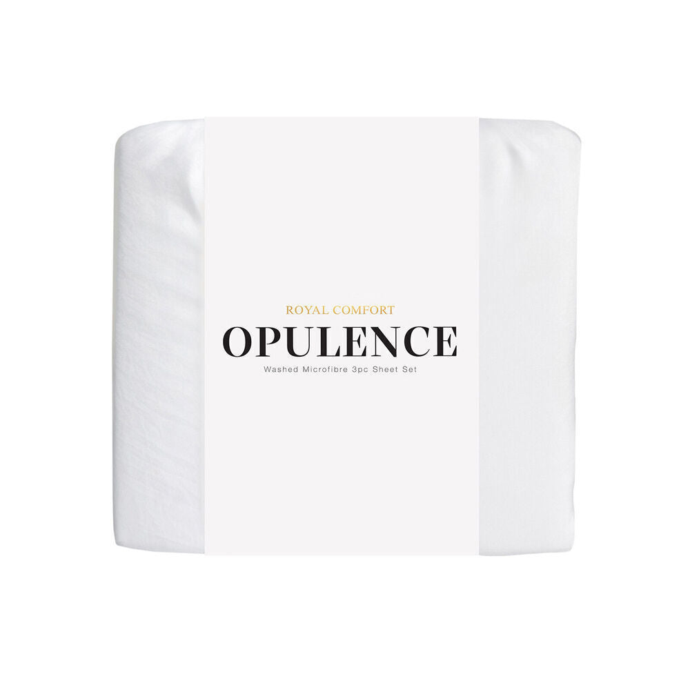 3pc Royal Comfort Opulence Washed Microfibre Bed Sheet Set White