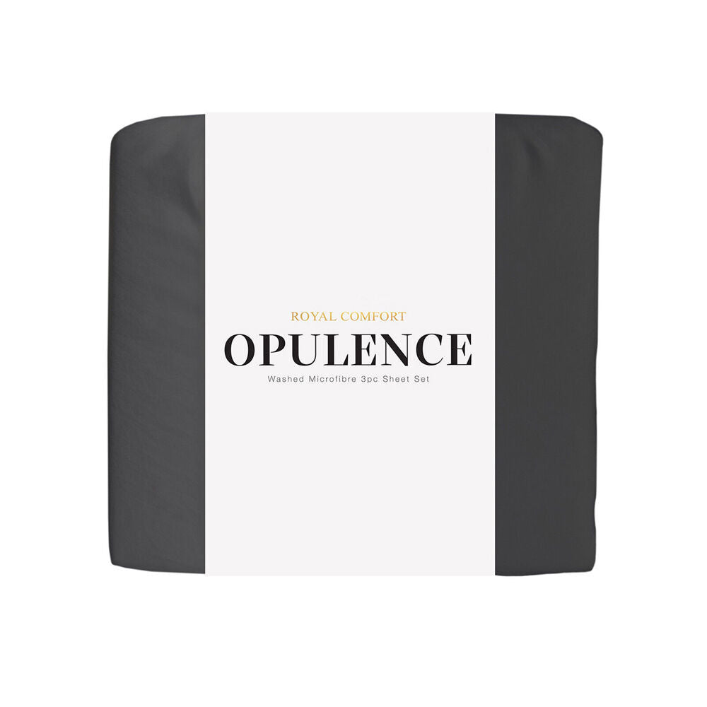 3pc Royal Comfort Opulence Washed Microfibre Bed Sheet Set Charcoal