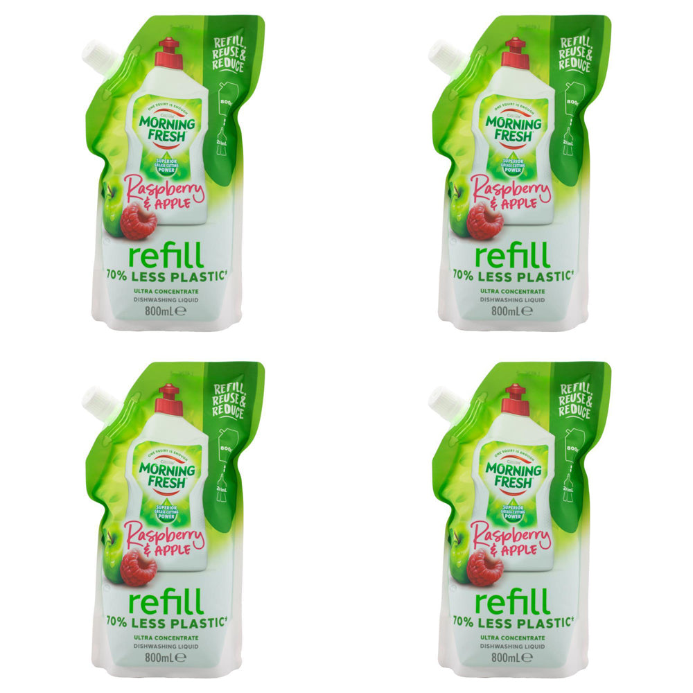 4PK Morning Fresh Concentrated Dishwashing Liquid Refill 800ml Raspberry/Apple