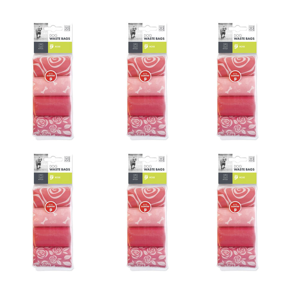 6x 4x15pc M-Pets Dog/Puppy Pet Waste Poop Bag Rolls Disposable Pouch Scented Rose