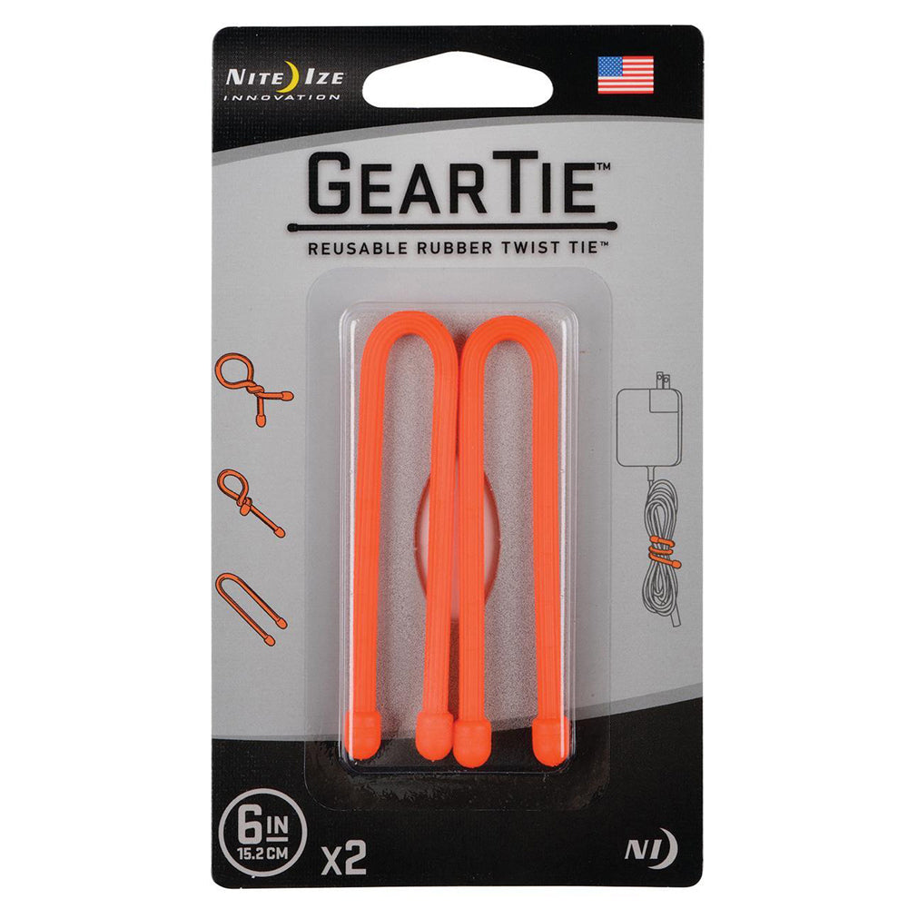 2x 2pc Nite Ize Gear Tie 6in Reusable Rubber Twist Organiser - Orange