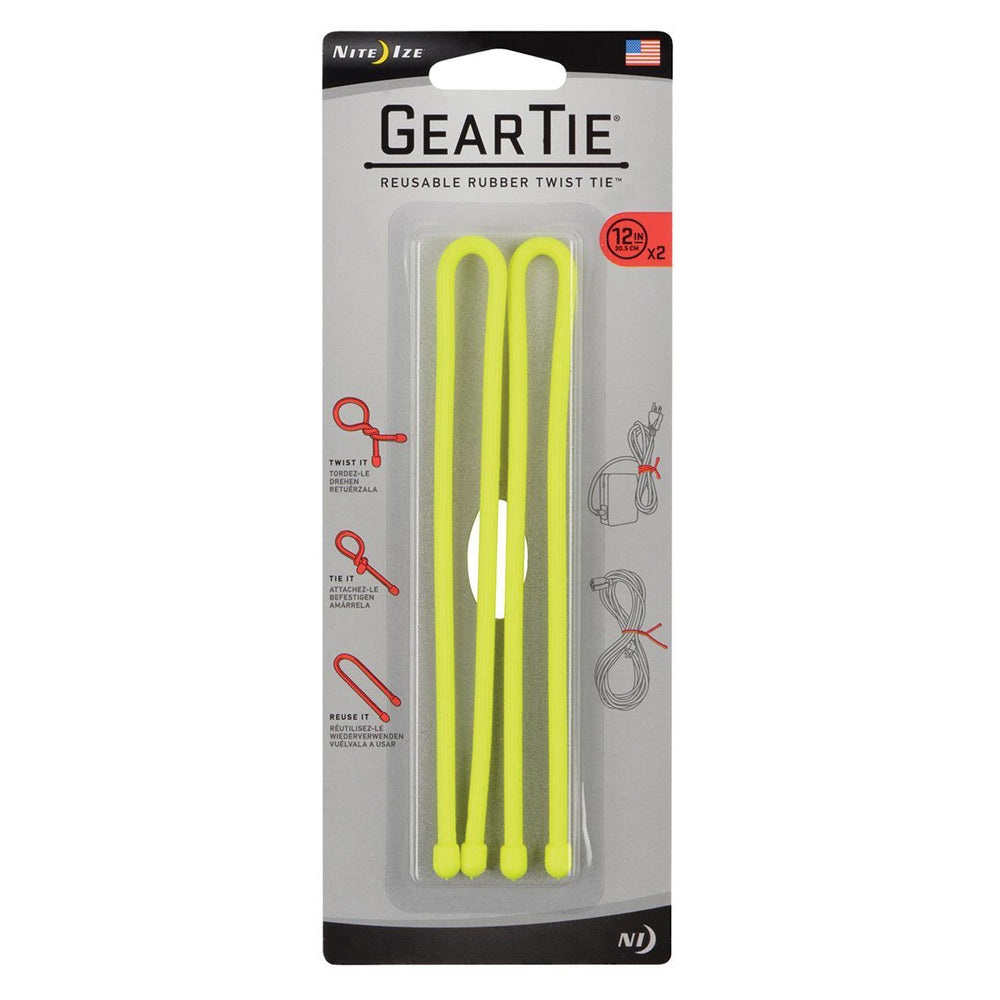 2x 2pc Nite Ize Gear Tie 12in Reusable Rubber Twist Organiser - Yellow