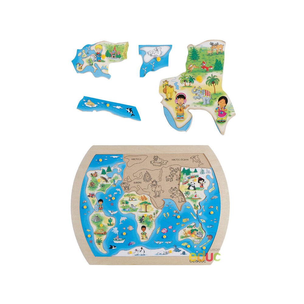Beleduc One World Inlay Board Puzzles Map Educational Toy Kids/Children - 3y+