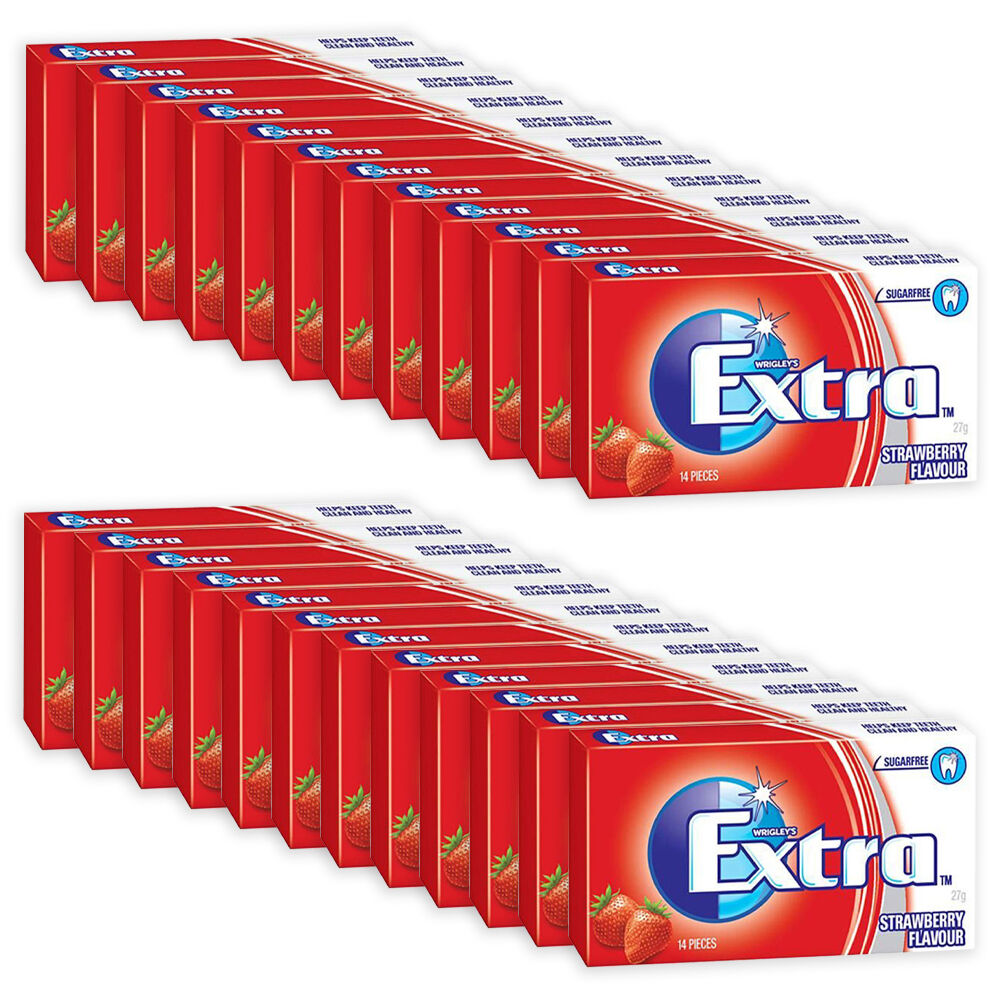 24x 14pc Wrigley's Extra Sugar-Free Chewing Breath Gum Packet 27g Strawberry