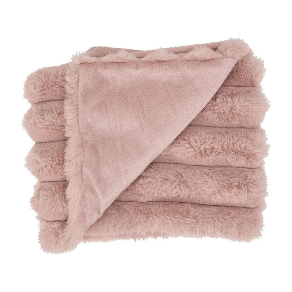 Annabel Trends Baby Blanket Throw Ribbed Faux Fur 100x80cm Dusty Pink