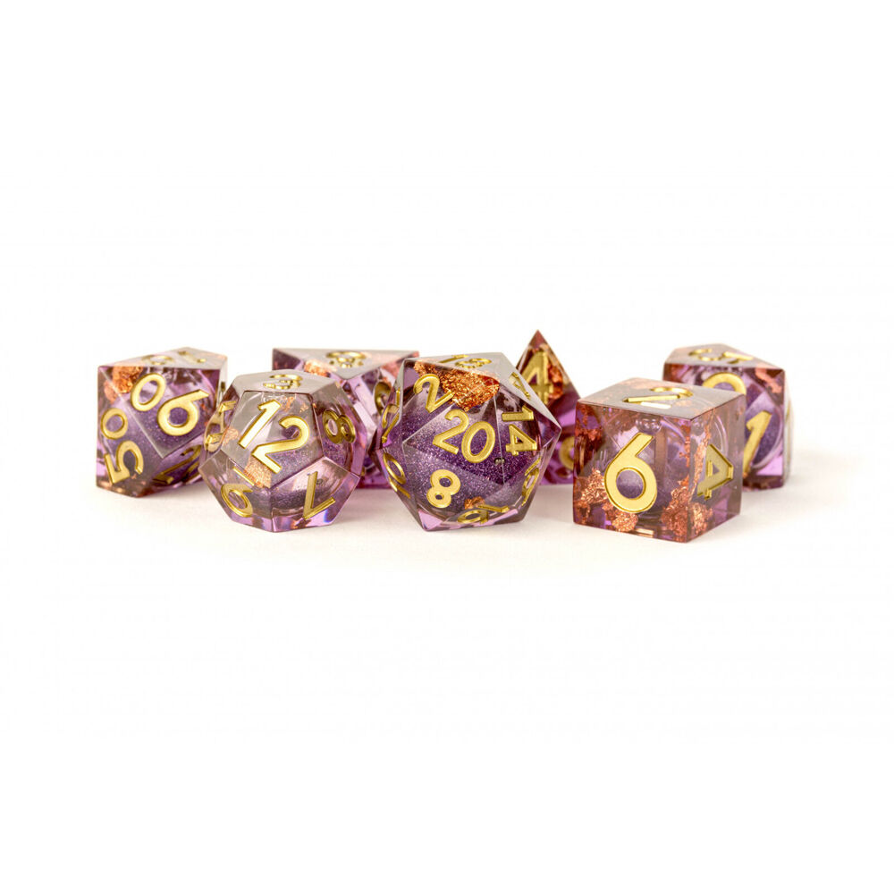 14pc Fanroll by Metallic Aether RPG Tabletop Gaming Dice Set - Abstract Liquid Core