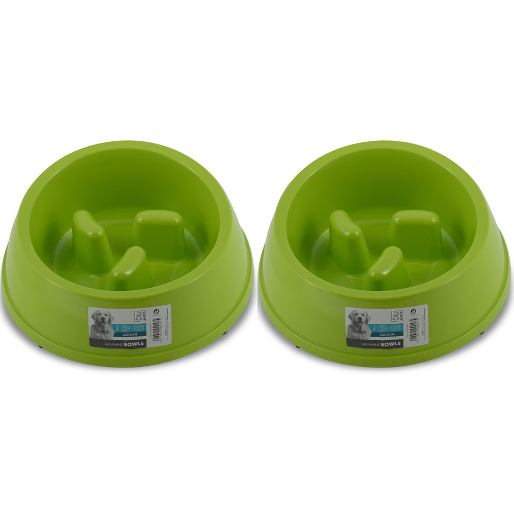 2x M-Pets 1400ml Melamine Bowl High Back Slow Down Cat/Kitten Pet Feeder