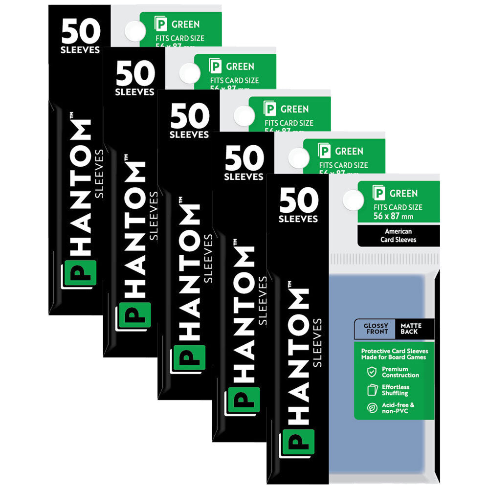 5PK 50pc Phantom Sleeves 56x87mm Game Card Case Green Gloss/Matte