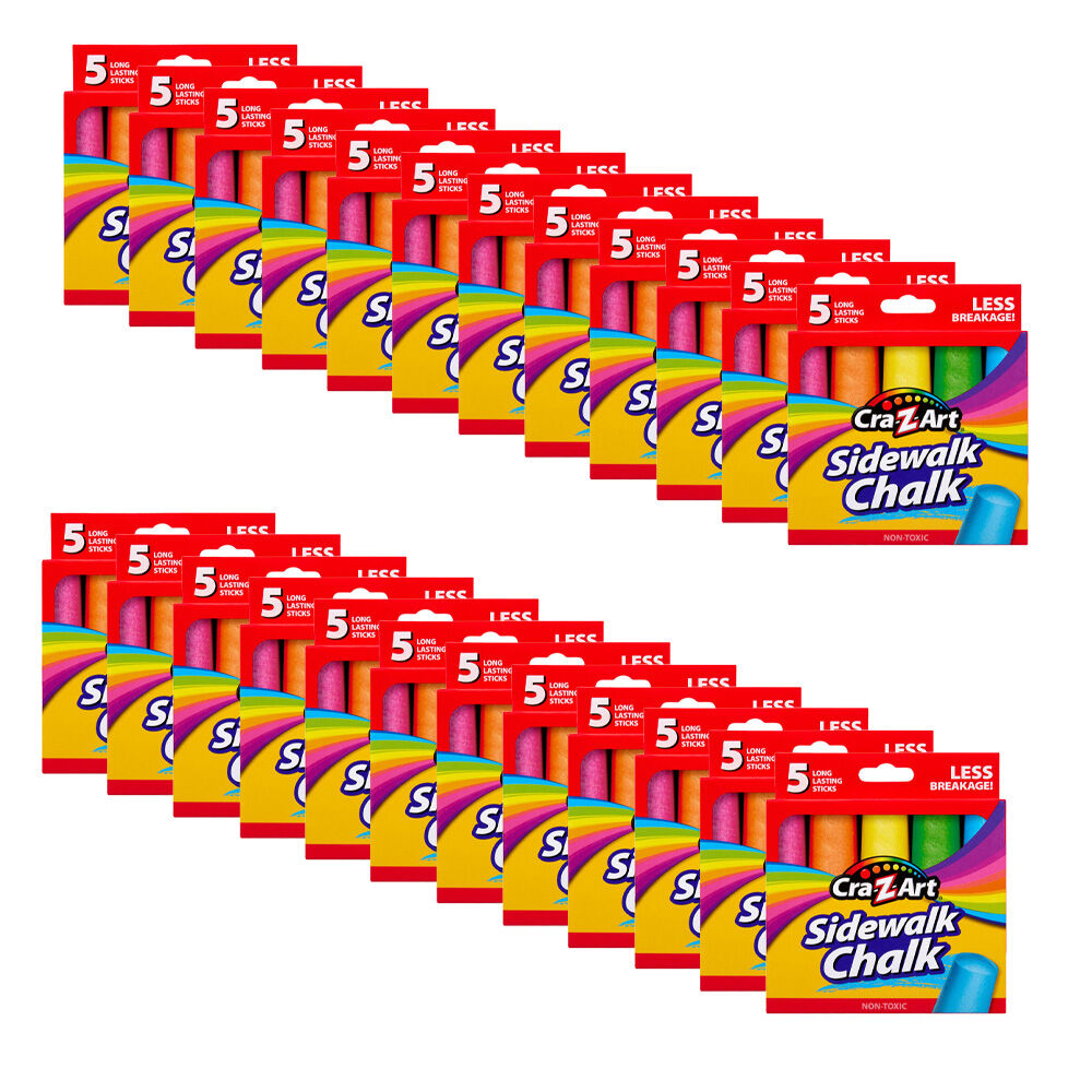 24x 5pc Cra-Z-Art Stationery Washable Kids Sidewalk Chalk Pack 3y+ Multi Colours