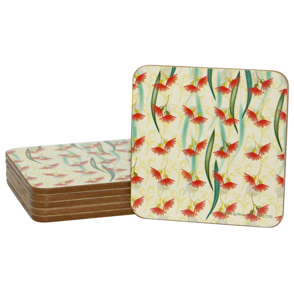 2x 6pc Lantern Studios Botanica 11cm Coaster Set Square - Red Gum
