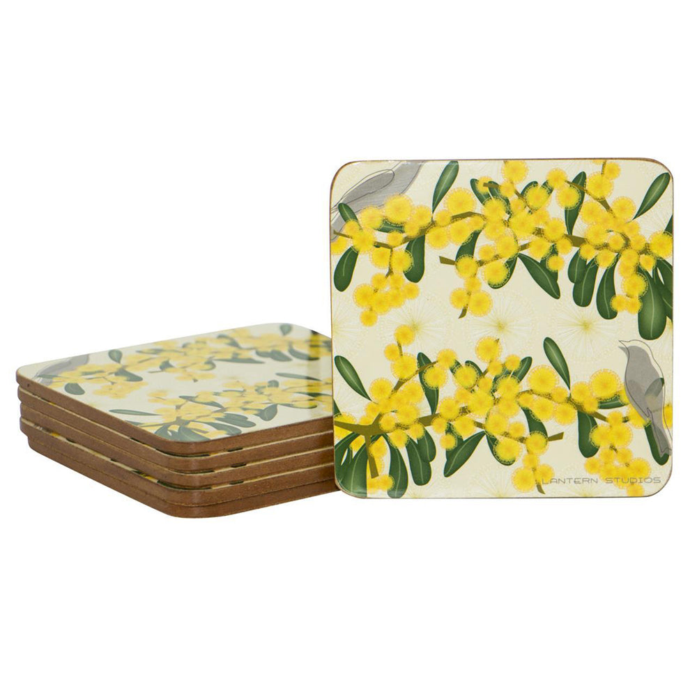 2x 6pc Lantern Studios Botanica 11cm Coaster Set Square - Wattle