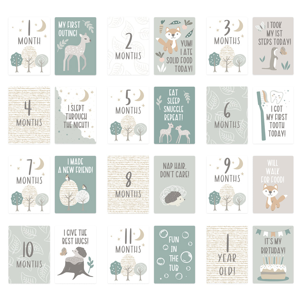 4x 12pc The Peanutshell Woodland Adventure Baby Milestone Cards Set