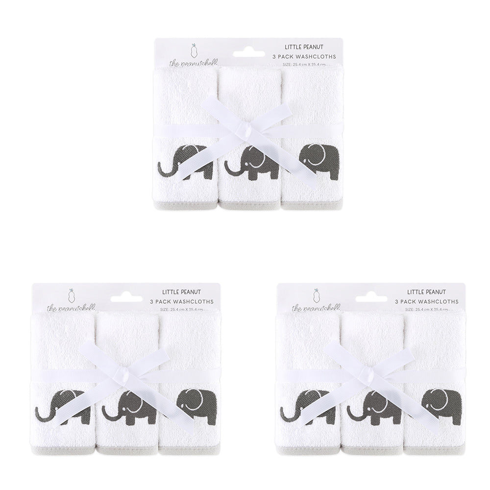 3x 3pc The Peanutshell Little Peanut Grey Washcloths Baby Nursery Decor
