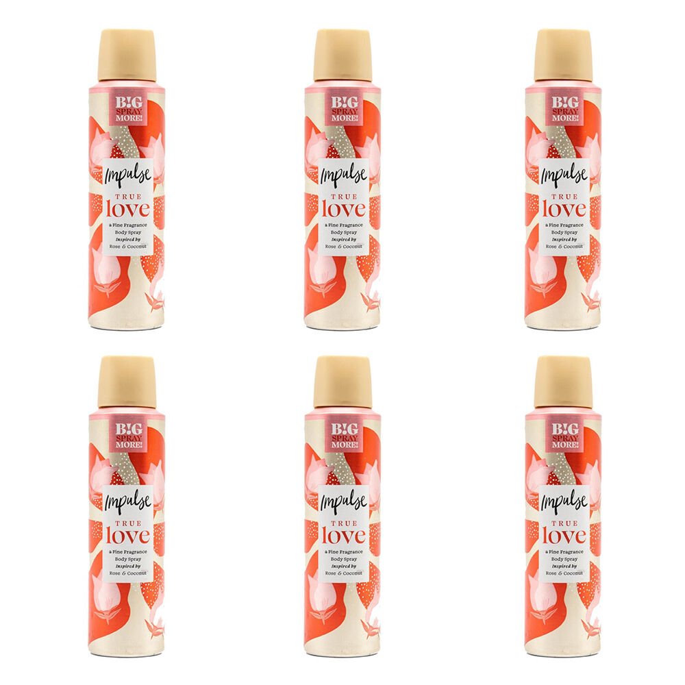 6PK Impulse True Love Inspired By Rose & Coconut Body Spray 150ml