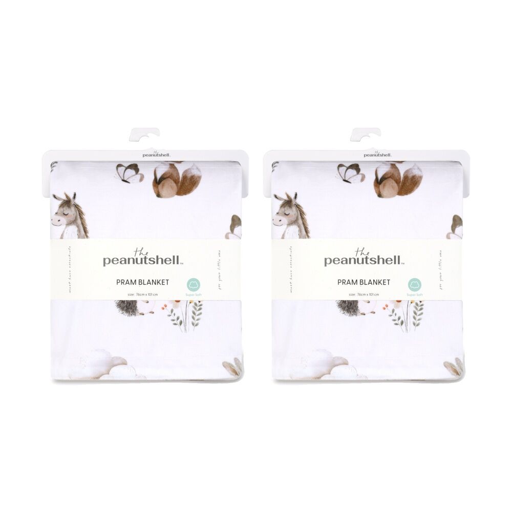 2PK The Peanutshell Forest Dreams Animal Velour Printed Blanket Baby Pink