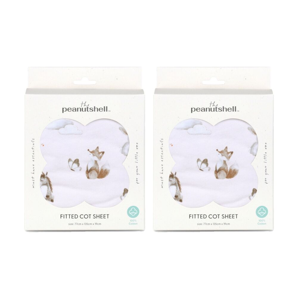 2PK The Peanutshell 100% Jersey Cotton Forest Dreams Cot Fitted Sheet 77x135cm