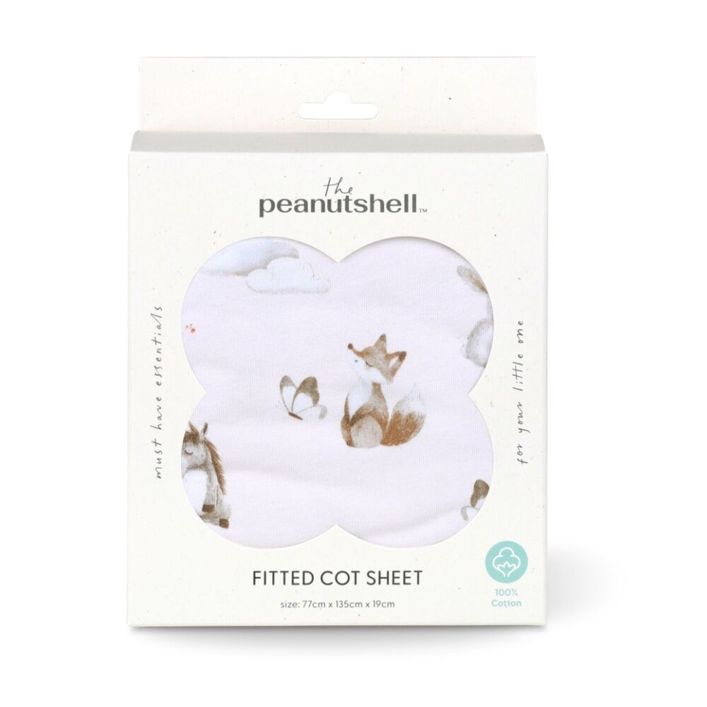 2PK The Peanutshell 100% Jersey Cotton Forest Dreams Cot Fitted Sheet 77x135cm