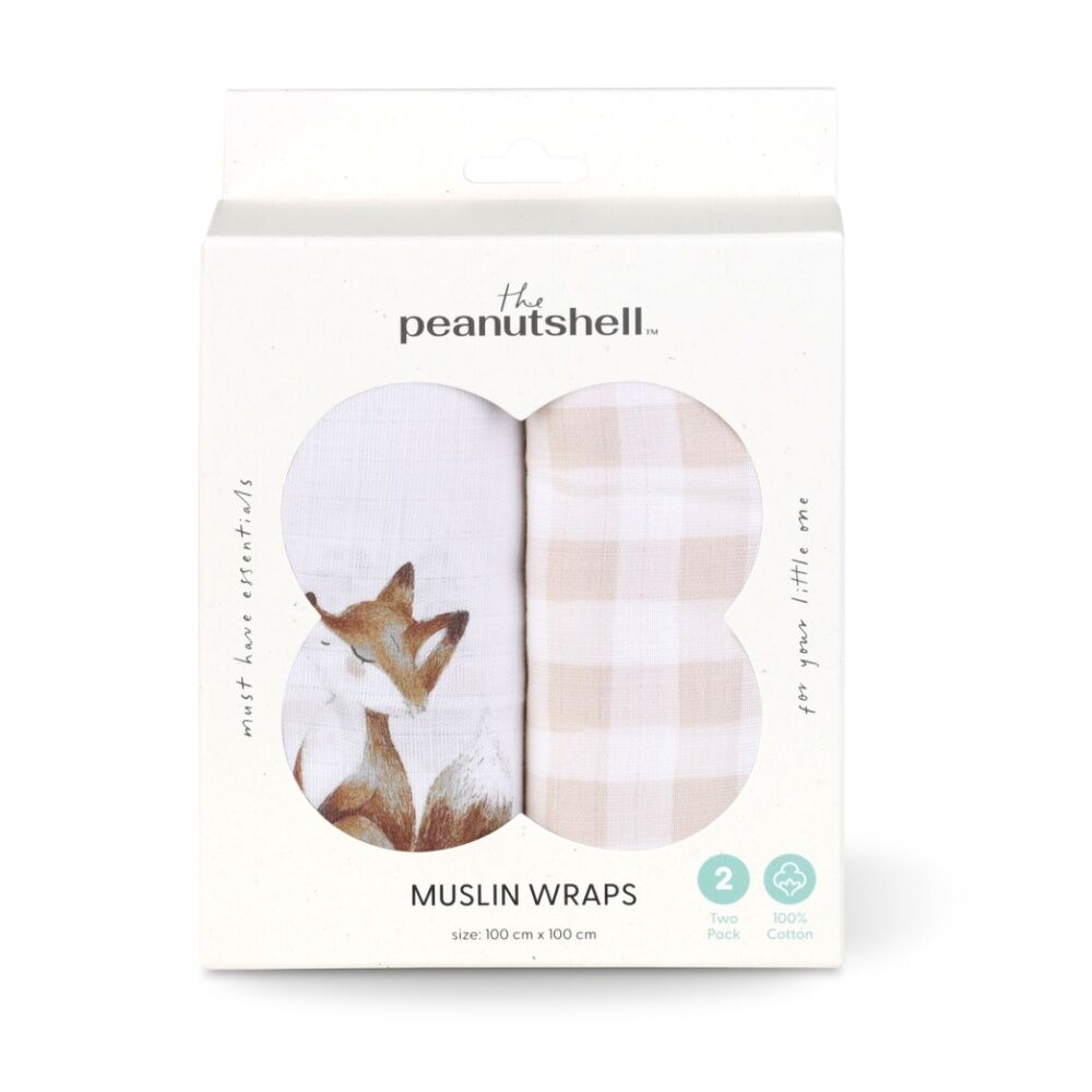 2x 2pc The Peanutshell Forest Dreams Baby Muslin Wraps 100% Cotton Pink/White