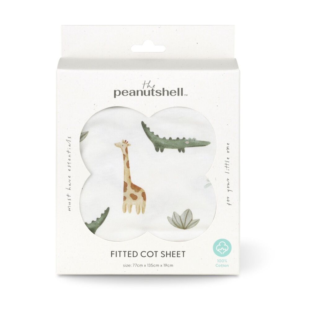 The Peanutshell 100% Jersey Cotton Safari Dreams Cot Fitted Sheet 77x135cm