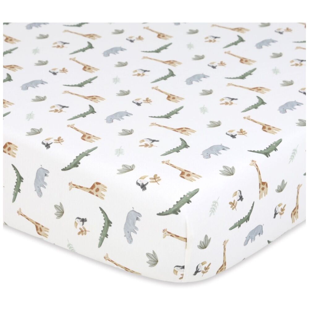 The Peanutshell 100% Jersey Cotton Safari Dreams Cot Fitted Sheet 77x135cm