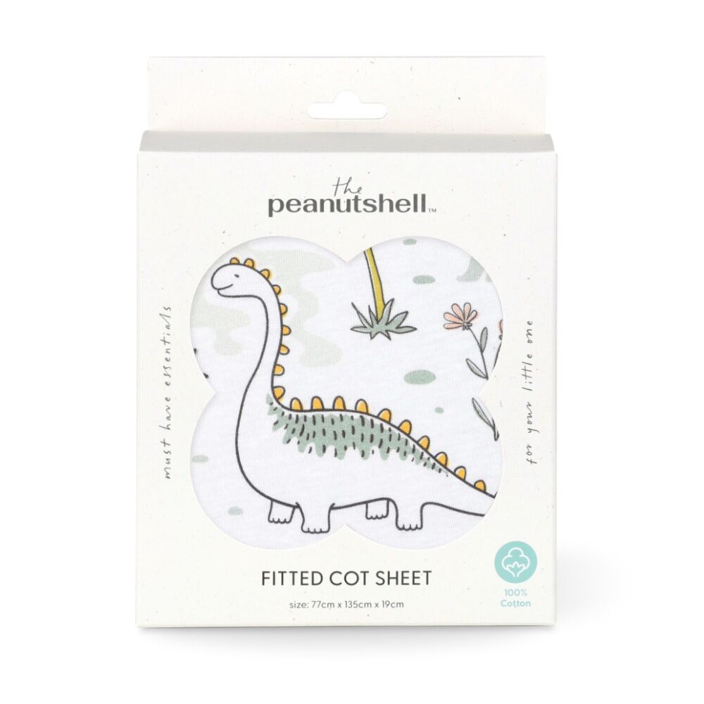 2PK The Peanutshell 100% Jersey Cotton Dinosaur Cot Fitted Sheet 77x135cm