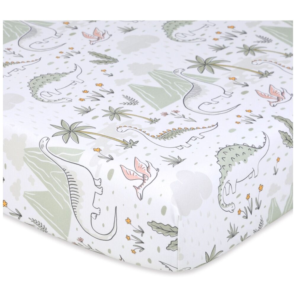 The Peanutshell 100% Jersey Cotton Dinosaur Cot Fitted Sheet 77x135cm