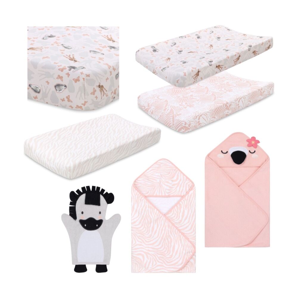 7pc Animal Planet Zebra Baby Cot Bedding Sets & Bath Towels Pink