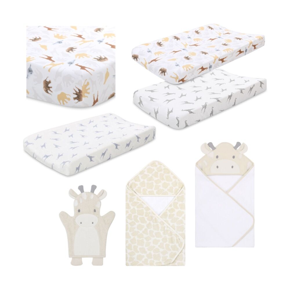 7pc Animal Planet Giraffe Baby Cot Bedding Set & Bath Towels Beige/White