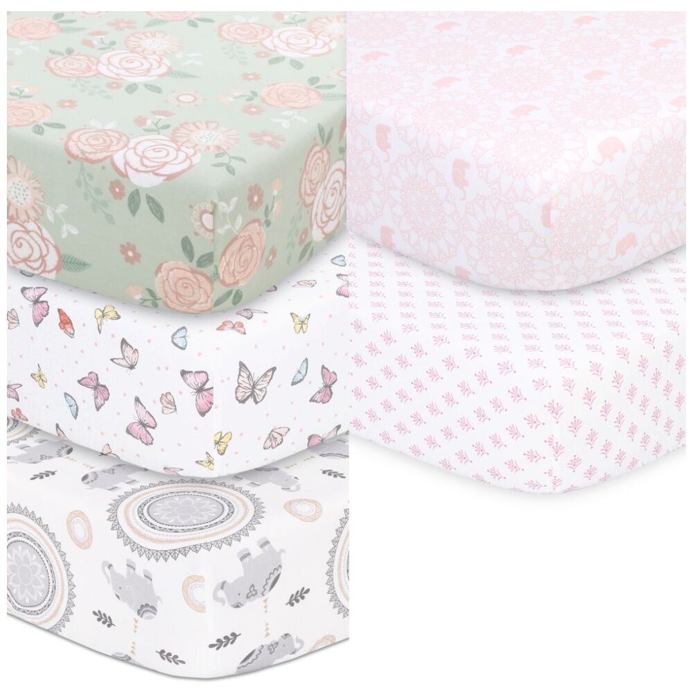 5pc The Peanutshell Cot Sheet Bundle Girl Cotton Fitted Sheets 135x77cm Pink
