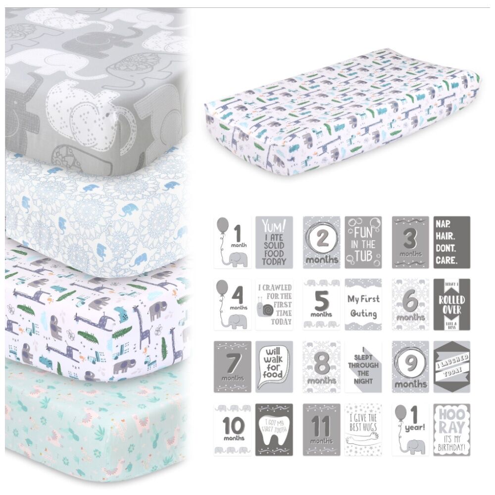 6pc The Peanutshell Bedding Bundle Cotton Cot Sheets & Change Pad Cover Blue