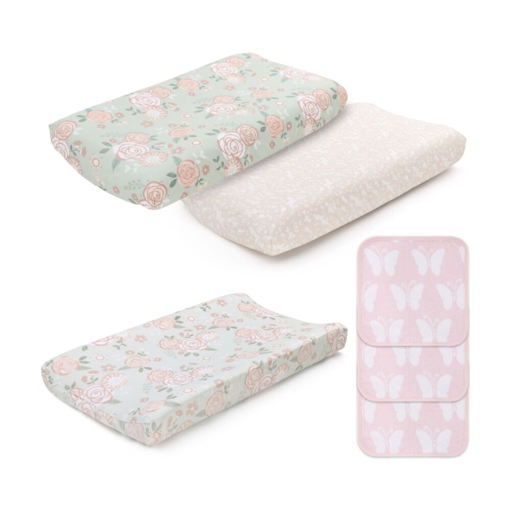 8pc The Peanutshell Side Sleeper Girl Baby Bedding Bundle & Plush Toys Pink