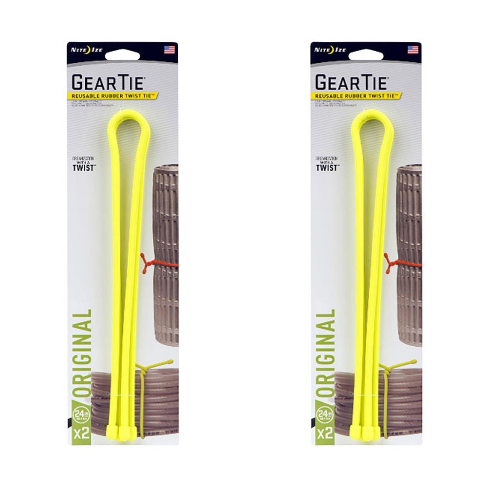 2x 2pc Nite Ize 24in Rubber Gear Tie Blaze Organiser - Neon Yellow